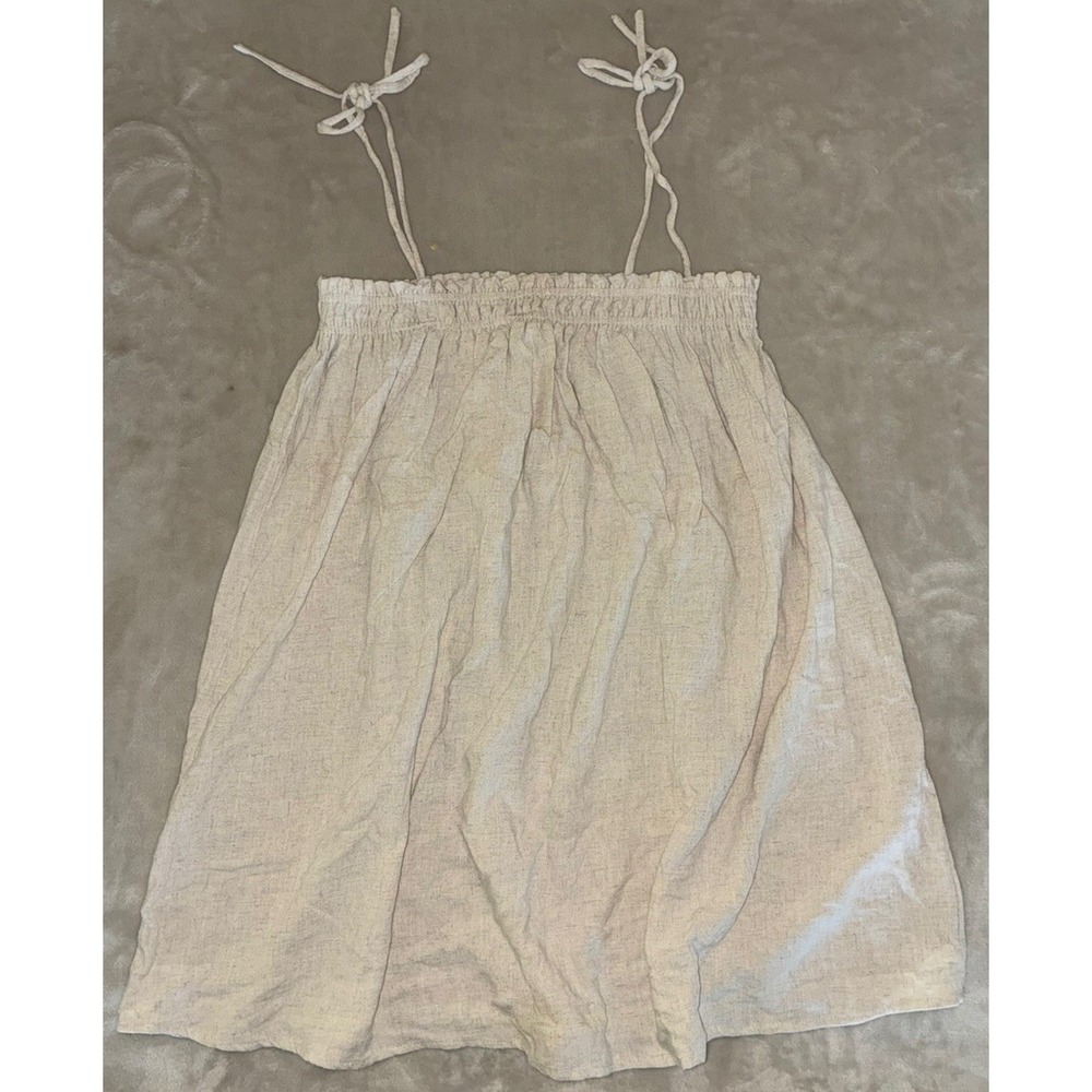 Blue Rain Francesca's Sundress S‎ Beige Tie Shoulder Smock Linen Blend Beach NEW